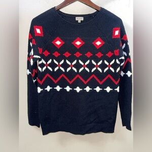 DANIEL CREMIEUX Black Sweater with Red and White Jacquard pattern. Size XS